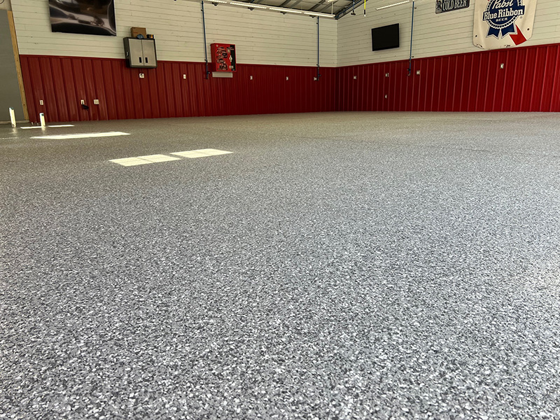 gray garage floor coating with red walls