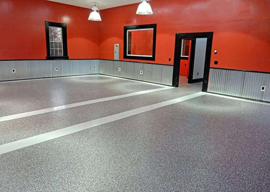 office floor coating with red walls