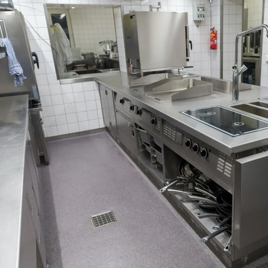 restaurant kitchen with floor coating