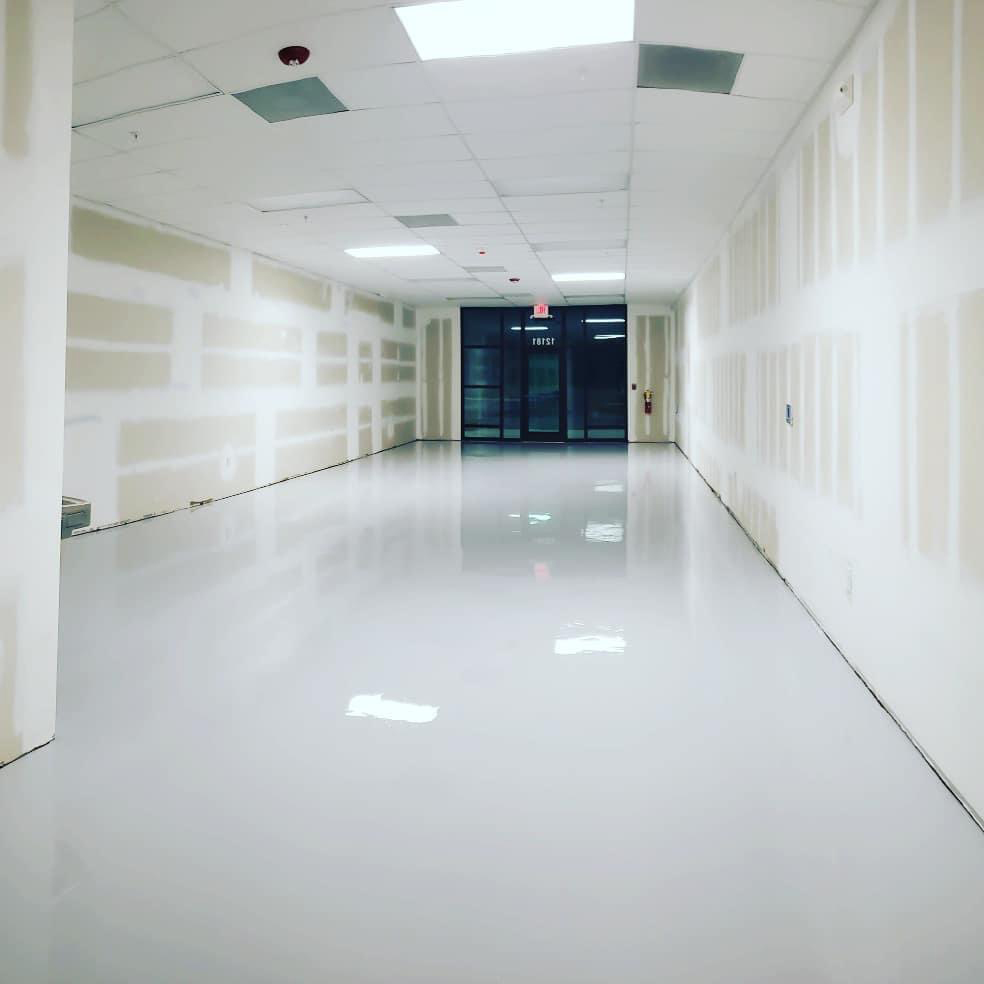 white showroom floor coating