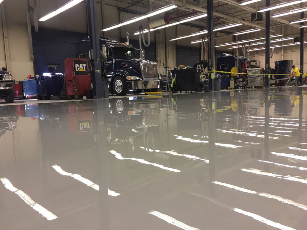 warehouse floor coating with truck